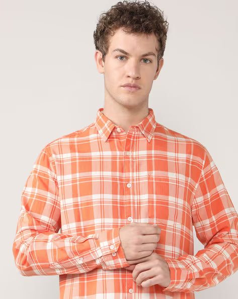 ALPHA TRIBE Men Check Regular Fit Cotton Shirt with Patch Pocket