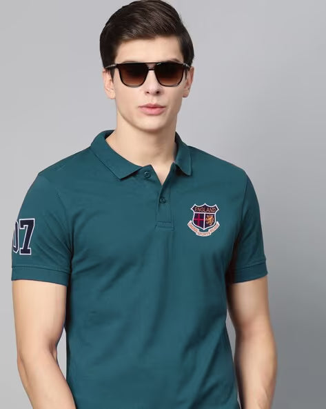 ALPHA TRIBE Men Embroidery Regular Fit Polo T-Shirt
