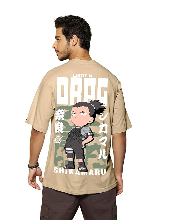 Bewakoof Official Naruto Merchandise Men's 100% Cotton 220 GSM Graphic Print Oversized Fit Round Neck T-Shirt
